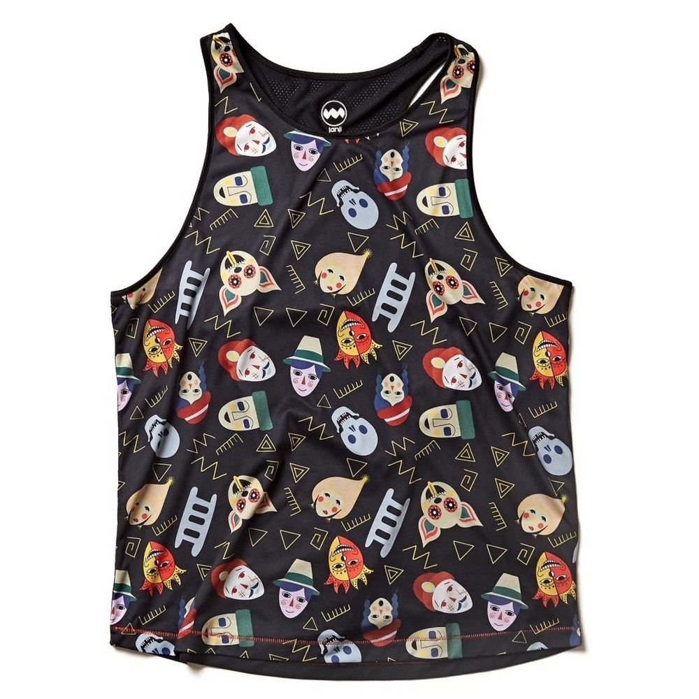 Men's Black Graphic Mask-Print Tank Top